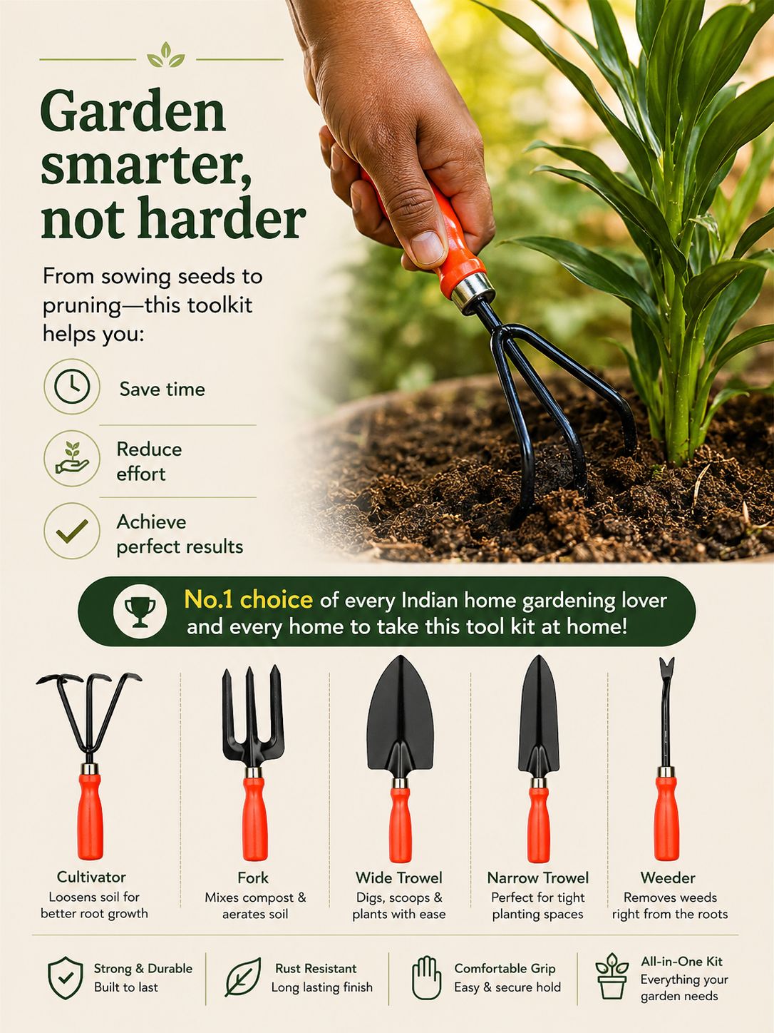 Premium 5-Piece Gardening Hand Tools Set for Digging, Weeding, Planting & Cultivating 🌱