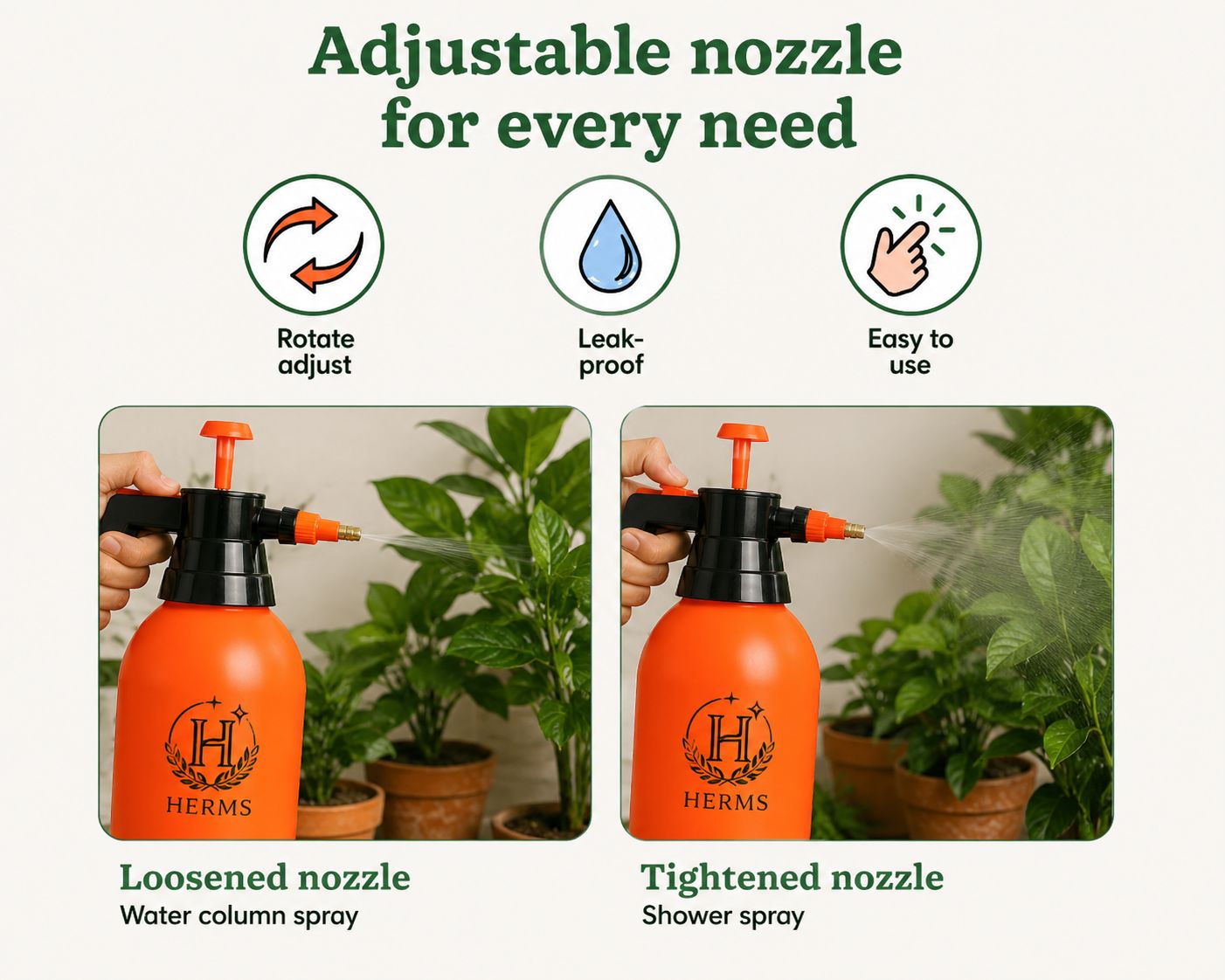 HERMS Premium 2L Hand Pressure Garden ORANGE Sprayer | Adjustable Brass Nozzle Plant Water Sprayer for Gardening, Watering & Plant Care