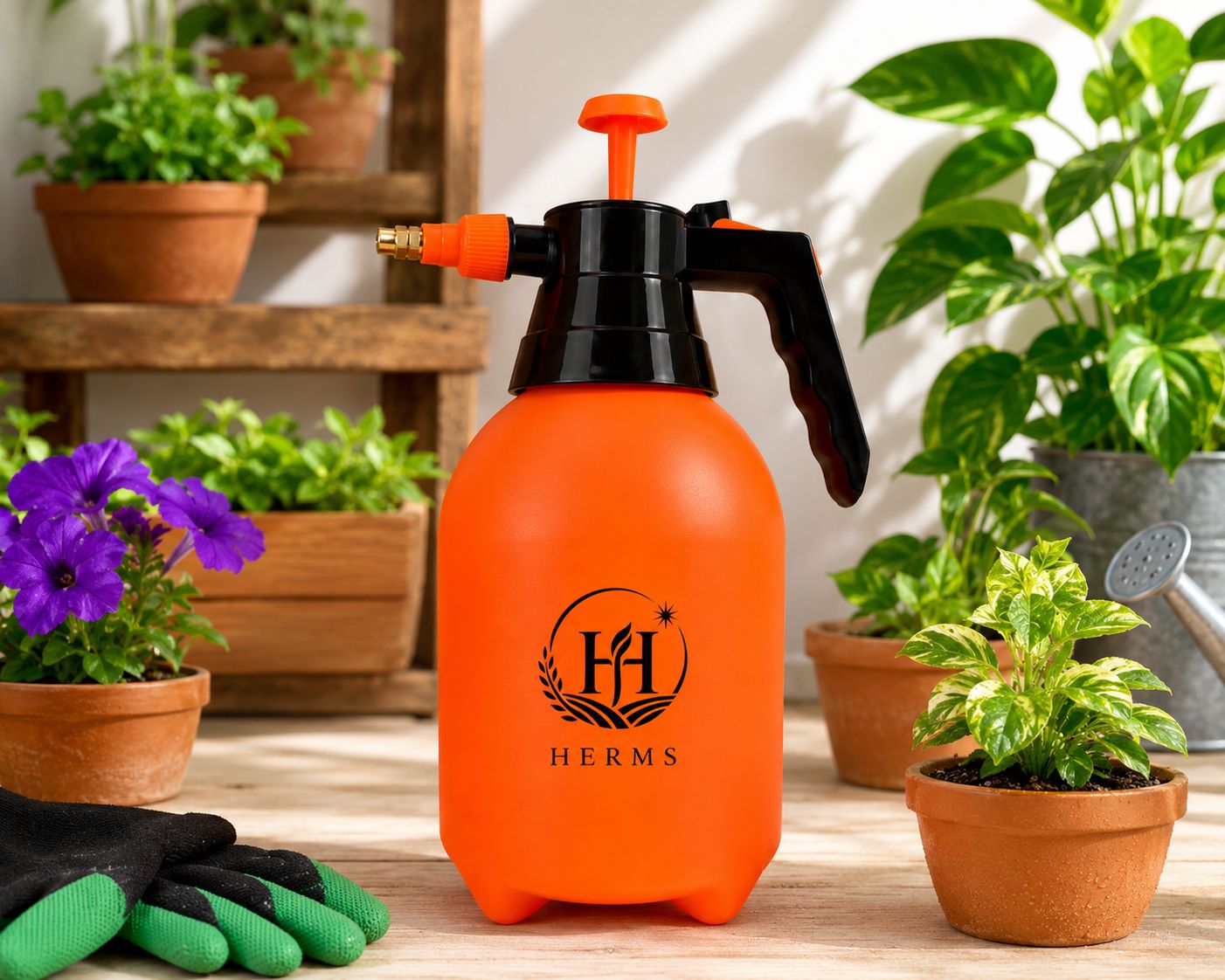 HERMS Premium 2L Hand Pressure Garden ORANGE Sprayer | Adjustable Brass Nozzle Plant Water Sprayer for Gardening, Watering & Plant Care
