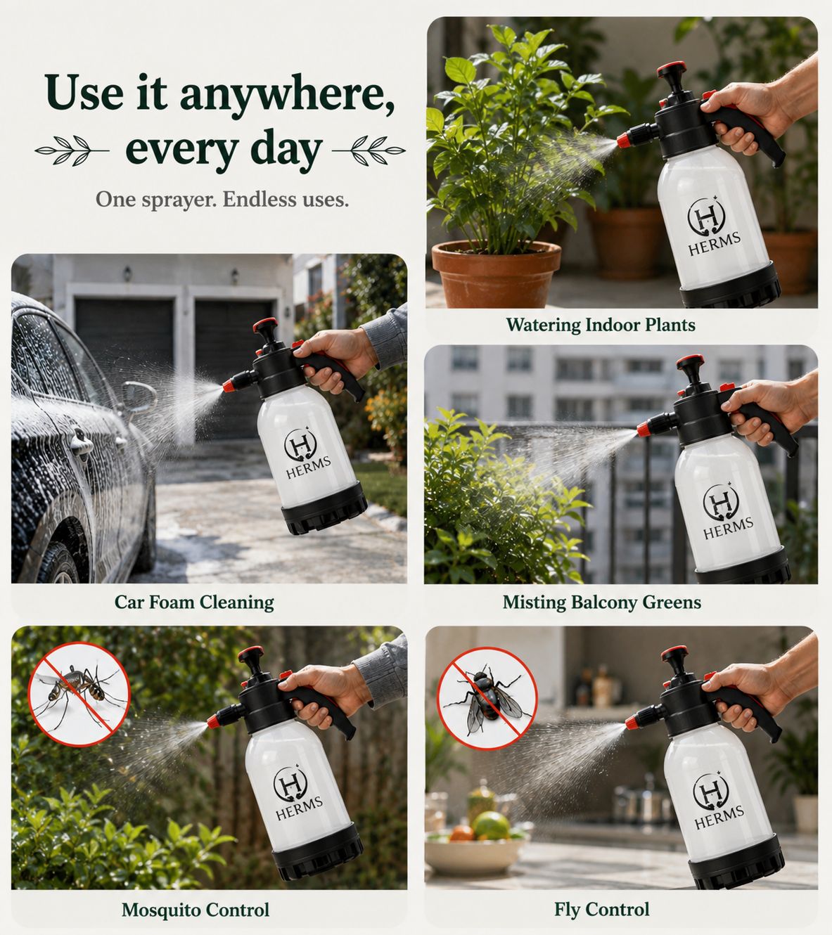 HERMS Premium 2L Hand Pressure Garden Sprayer WHITE Pump | Adjustable Nozzle for Plant Watering, Fertilizers & Pesticide Spraying