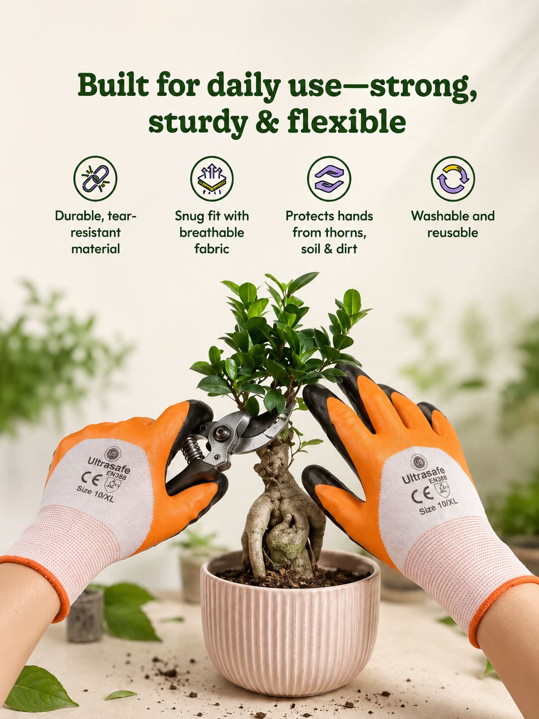 Ultrasafe Nitrile Coated Safety Gloves for Gardening, Farming & Industrial Use (Orange, XL)